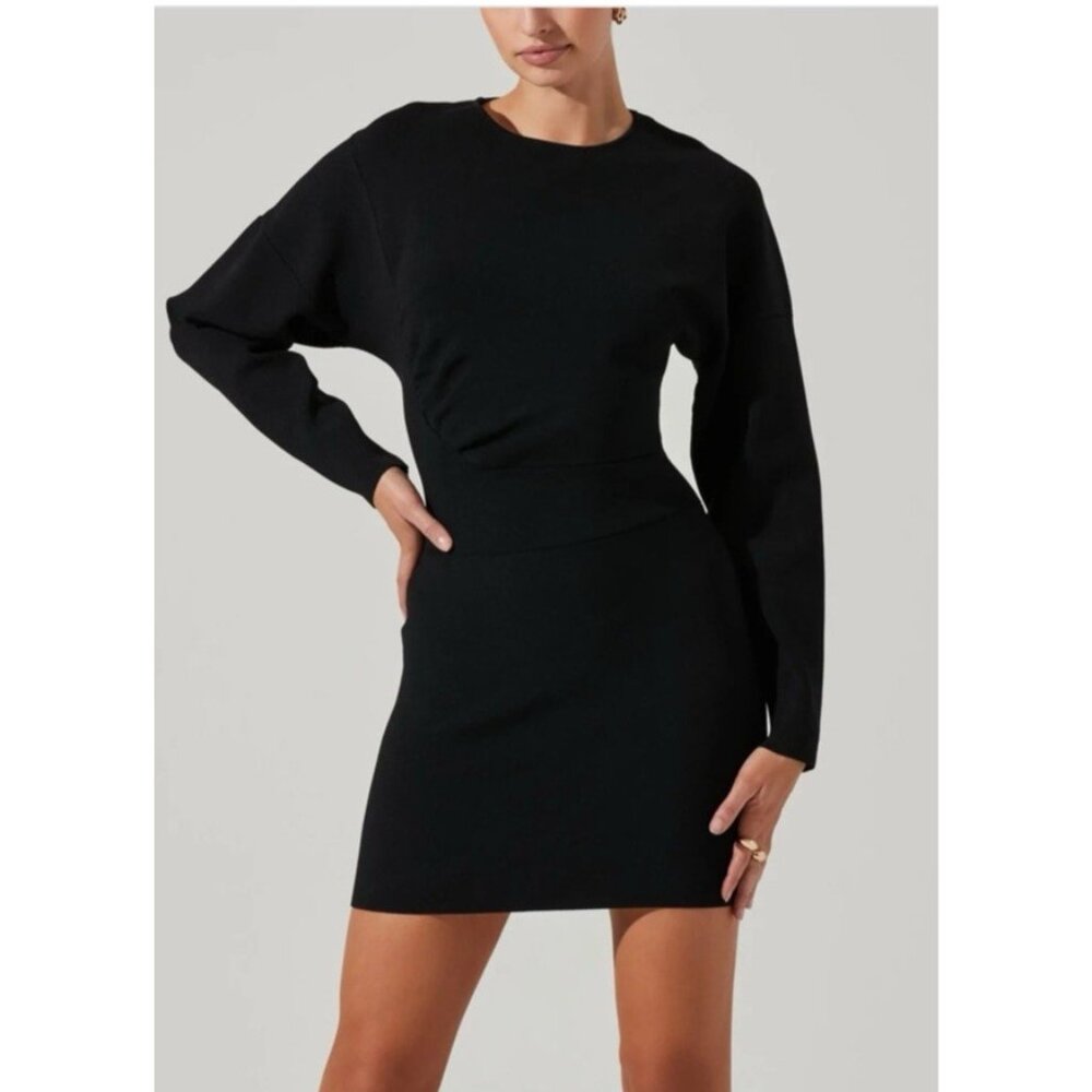 ASTR the Label Extra Small XS Knit Bodycon Sweater Dress Black Dolman Sleeve NEW